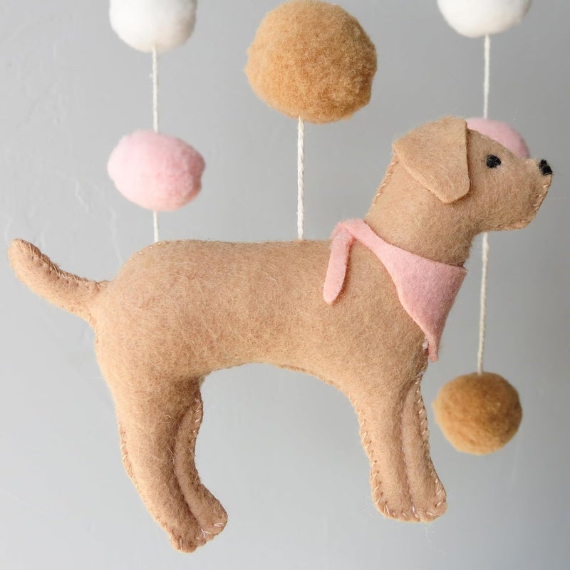 Goukurlsma Baby Crib Mobile for Girls Boys Dog Theme Baby Mobile for Crib Mobile for Bassinet with Felt Ball, Pink - Image 4